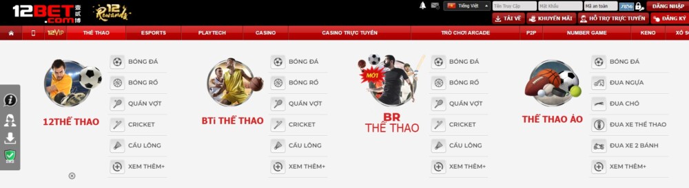 Đặt cược thể thao online 12bet