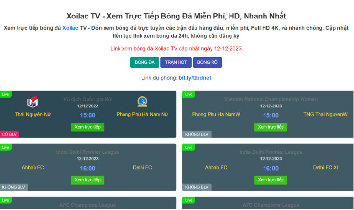 Giao diện trang web Xoilac cực kỳ bắt mắt và sống động