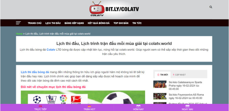 Giao diện mới mẻ, hiện đại của colatv.world