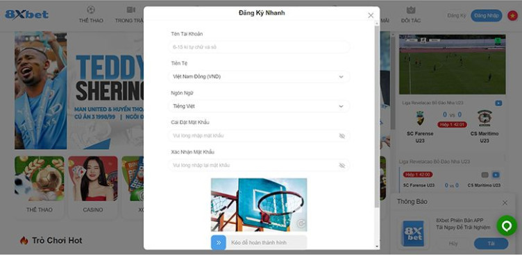 Điền các thông tin cá nhân theo yêu cầu 8xbet